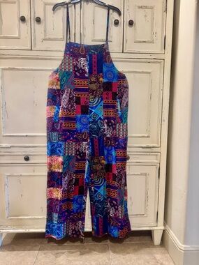 Colorful Patchwork Wide-Leg Overall